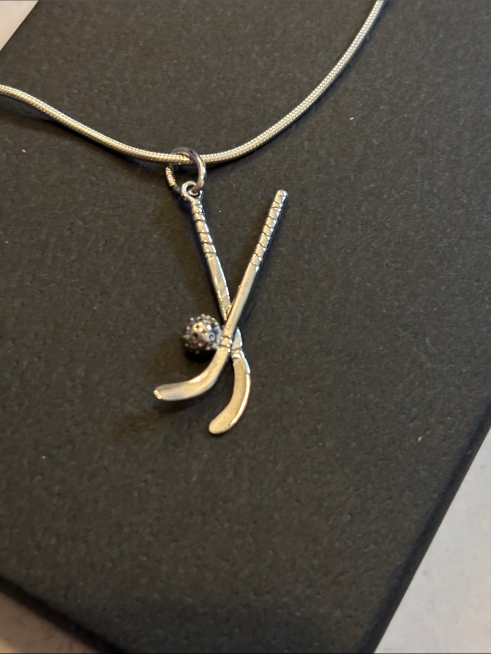 Silver Field Hockey Stick Pendant Necklace - Women Jewelry